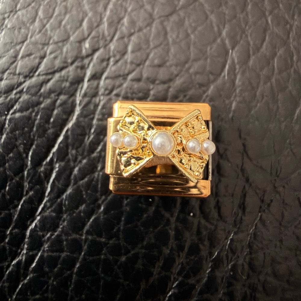 Gold Pearl Bow Italian Charm Link